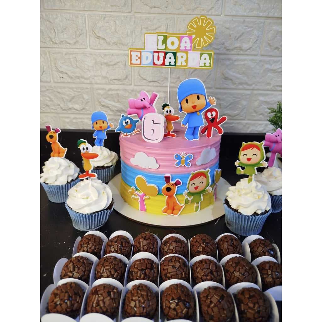 TOPO DE BOLO POCOYO+10TOPO DE DOCES DE CORTESIA – Personalizado com Nome e Idade – Festa Infantil