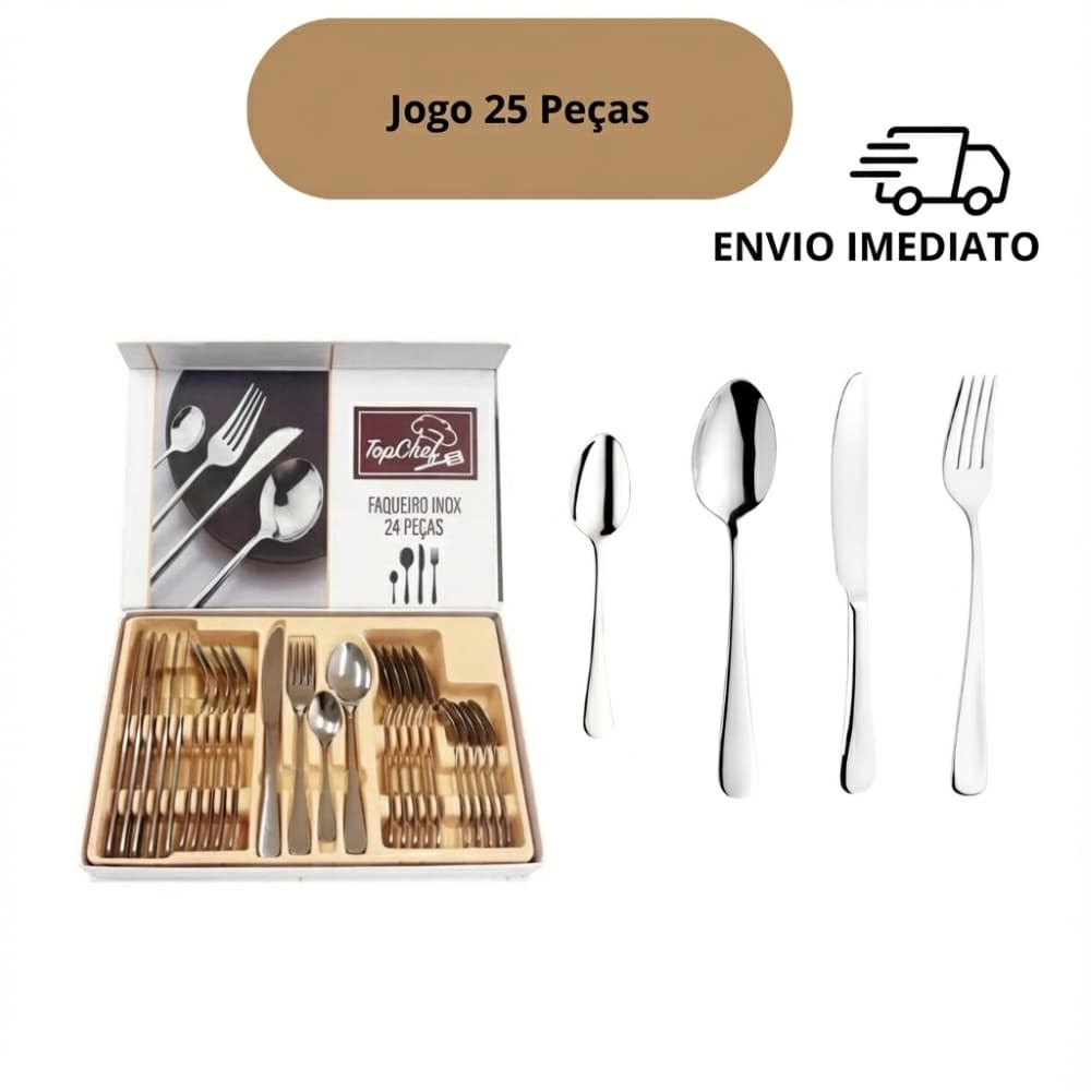 Jogo De Faqueiro 24 Peças Aço Inox Completo Conjunto De Talheres Cozinha Mesa Posta Luxo Resistente