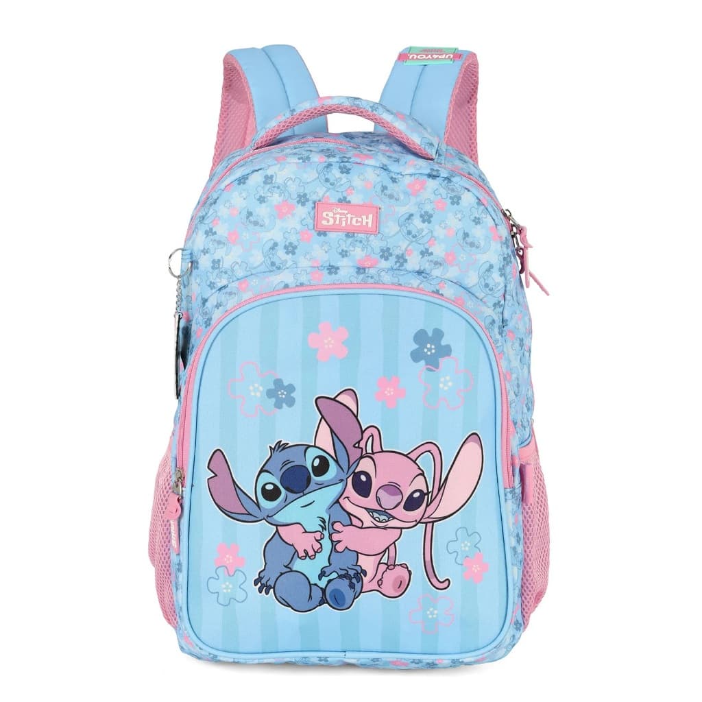 Mochila de Costas Média Juvenil Stitch e Angel com Chaveiro