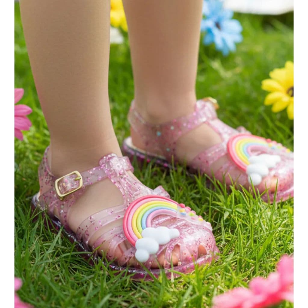 Sandália menina arco-íris encantado nuvem infantil calçados glitter Juju Shoes