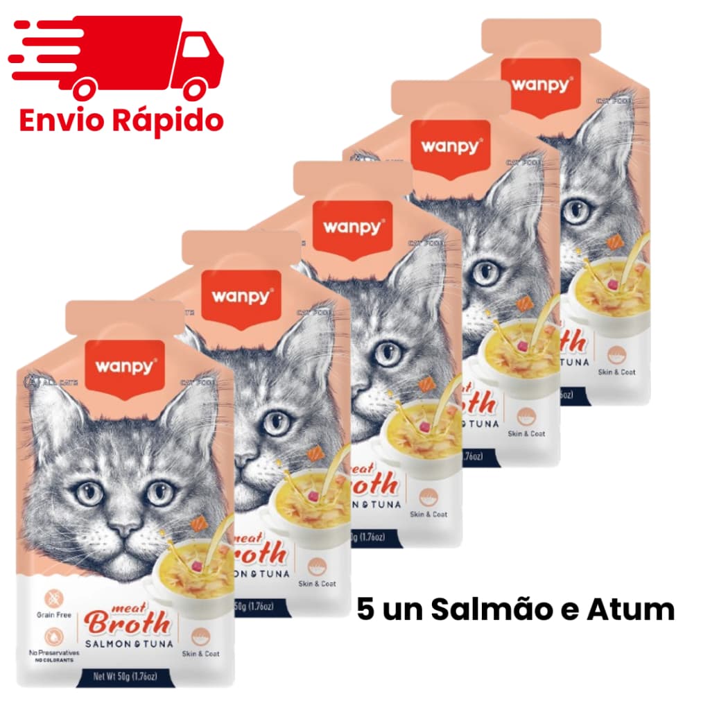 Kit Petisco Sopa Caldinhos Alimento Úmido Truly Wanpy para Gatos Sabor Pato/Atum/Salmão e Atum 50g