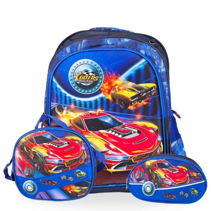 Kit Escolar Infantil Menino – Mochila, Lancheira e Estojo para o Dia a Dia