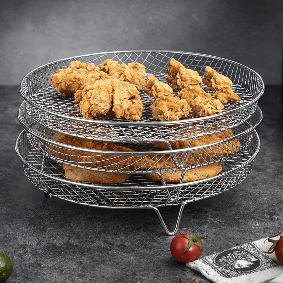 Grelha Para Air Fryer Redonda Quadrada 3 Andares Aço Fritadeira Inox Cozinha TAMANHO 20X20X9CM