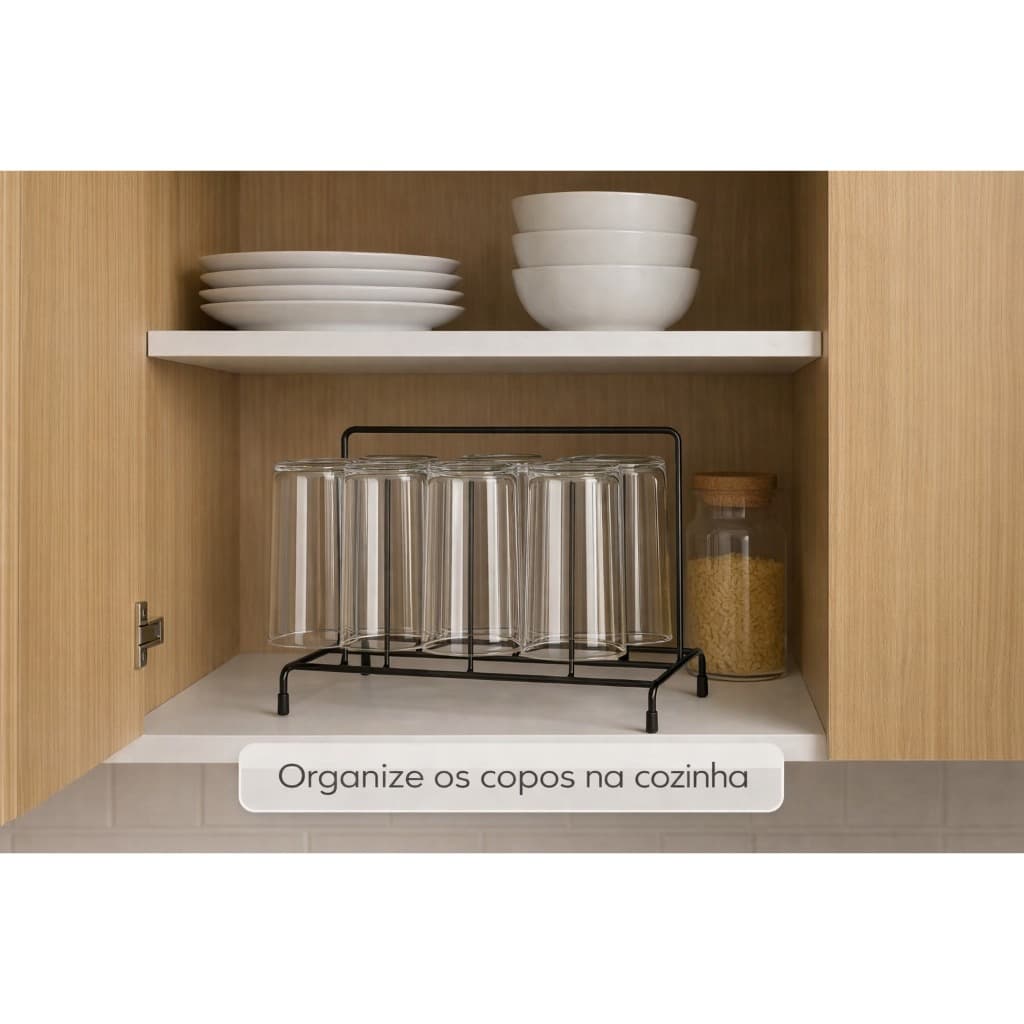 Porta Copos Escorredor Suporte 6 copo Mesa Organizador Aço Aramado