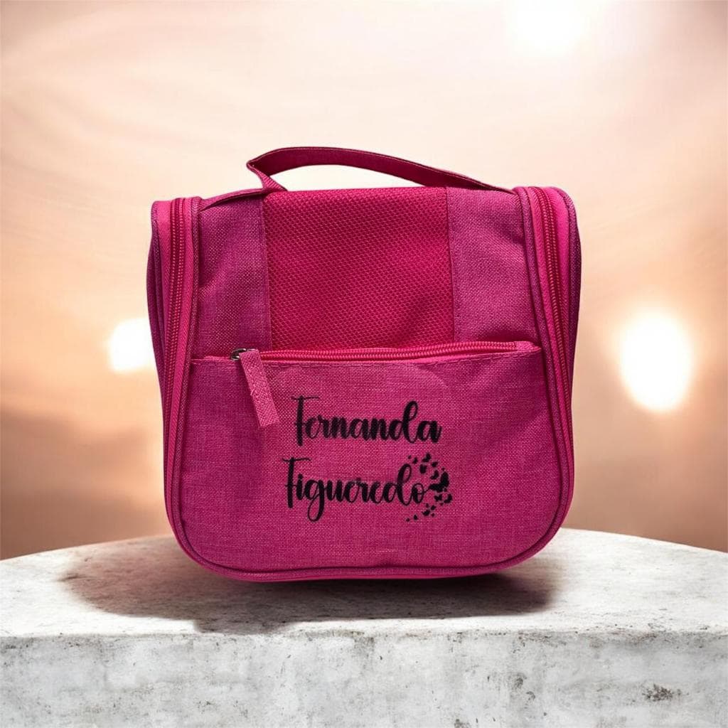 Nécessaire Organizadora Personalizada Com Nome Nylon Oxford Viagem Maquiagem Higiene Com Gancho