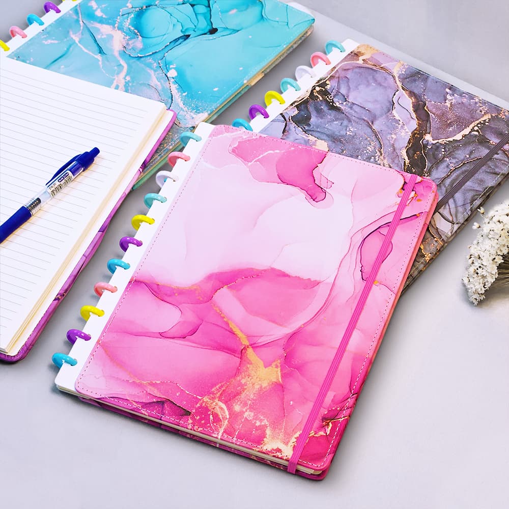 Caderno A4 Inteligente Capa Dura 11 Discos Luxo Moderno Planner Diário Feminino Personalizável + Refil + Divisórias