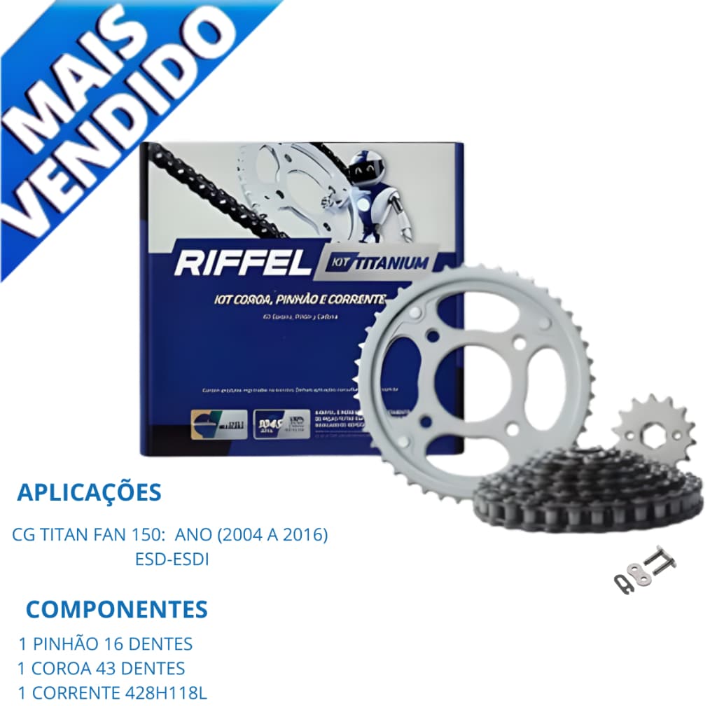 Kit Relacao Tracao Transmissao Cg Titan Fan 150 2004 2005 2006 2007 2008 2009 10 11 2012 2013 2014 2015 Original Riffel