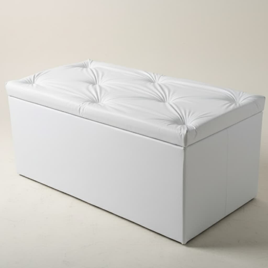 Puff Baú Organizador Corino Branco 90x40x48 Assento Quarto Sala