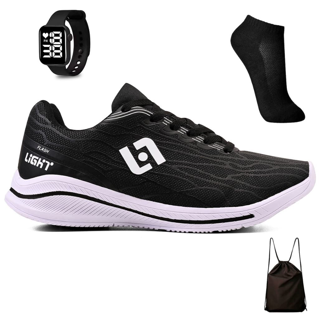 Tenis Masculino Feminino Esportivo Treino Academia Corrida Light Sport + Relogio, Meia e Bag