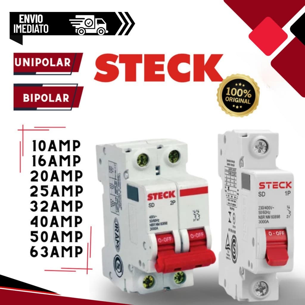 Disjuntor Unipolar/Bipolar 10A a 63A Curva C Steck