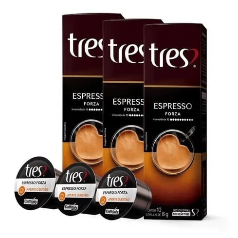 Caixa de 20x Cápsulas Café Expresso 3 Três Corações Forza (Não contém glúten) intensidade 10