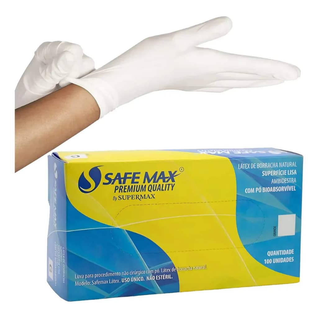 Luva De Procedimento Látex Com Pó Branca Supermax Safemax 100 Und