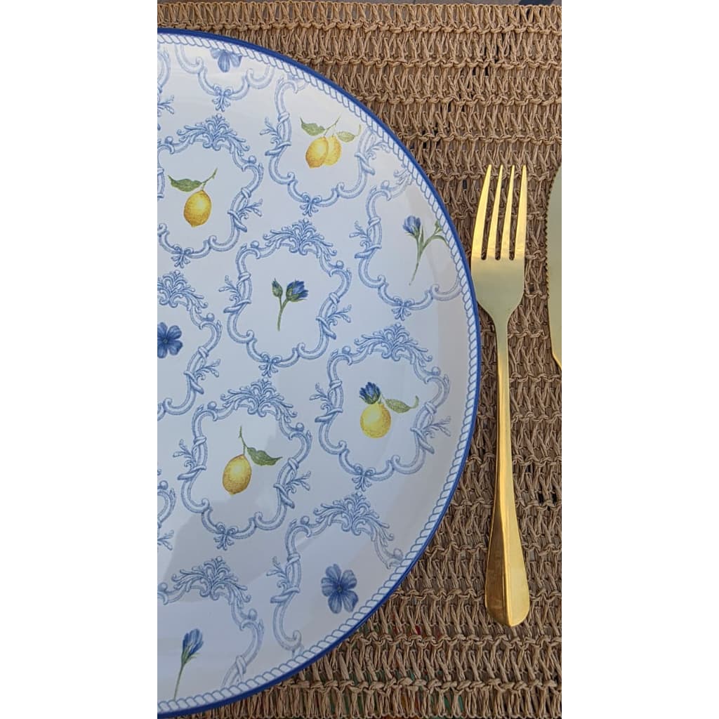 Jogo de Pratos Rasos Sicília Limão 6 un Conjunto de Jantar em Cerâmica Decorativo para Mesa Posta Almoço Jantar Grande