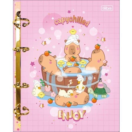 Caderno Argolado Fichário Cartonado Colegial Capivara Capyclub 80 Folhas - Tilibra