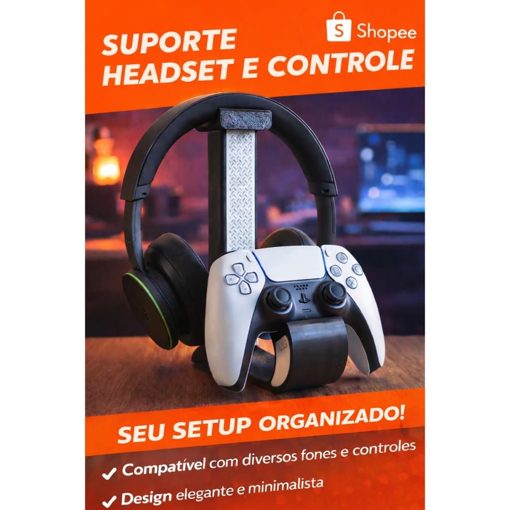 Suporte Headset e Controle Gamer | Organizador de Mesa Universal para Setup