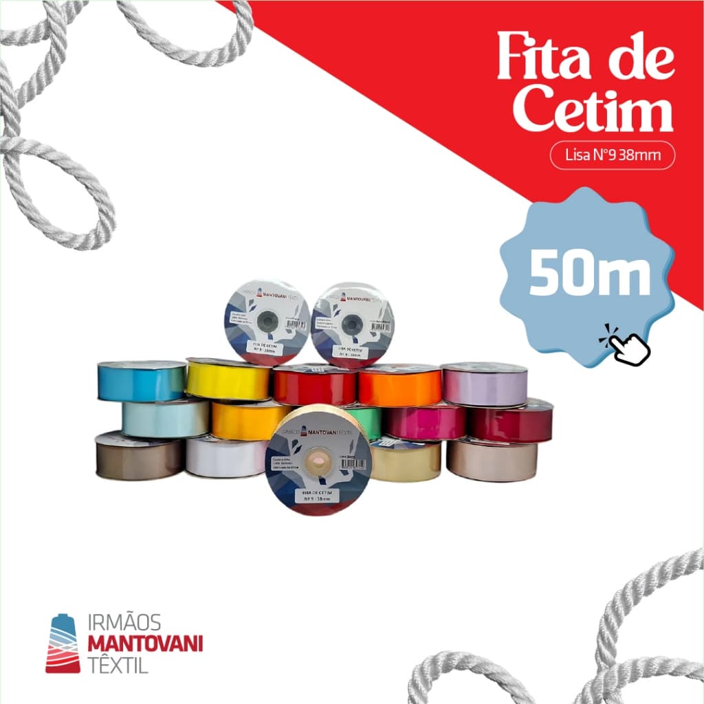 Fita de Cetim Lisa N°9 38mm – 50m | Laços, Artesanato, Bordado, Costura Criativa