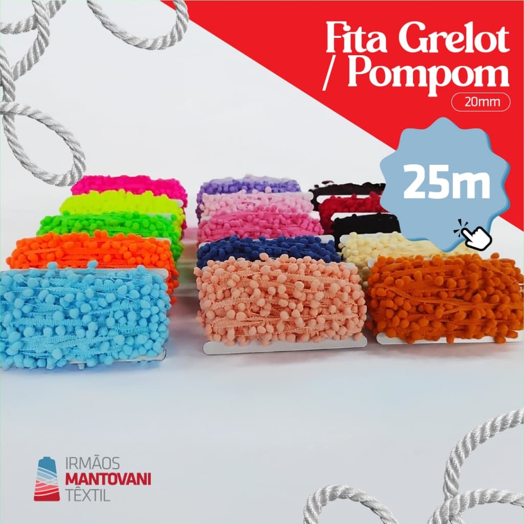 Fita Grelot / Pompom 20mm – 25m | Tiaras, Festas, Costura Criativa