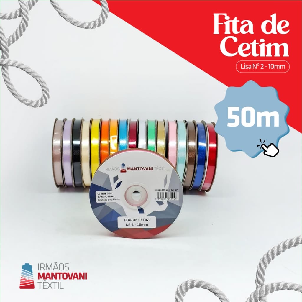 Fita de Cetim Lisa N° 2 10mm – 50m | Laços, Artesanato, Bordado, Costura Criativa