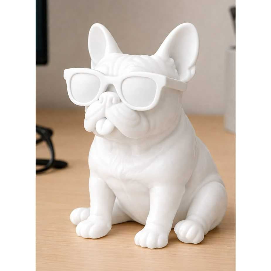 Estátua Bulldog Decorativo com Óculos – Escultura Moderna Premium para Sala Escritório Presente