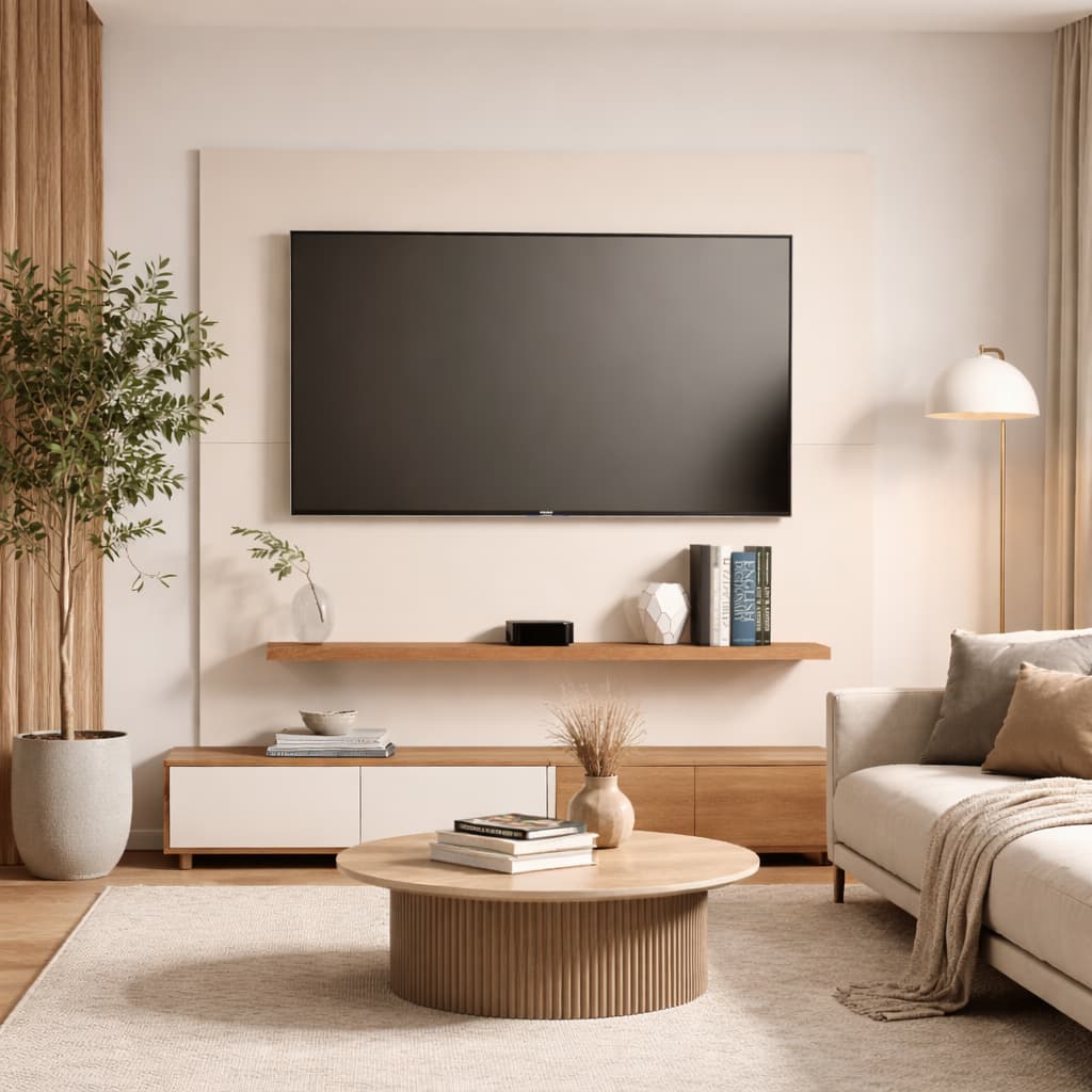 QUEIMA DE ESTOQUE - Rack Painel Com Prateleira Suspenso Off-White C/ Prateleira TV Até 32 Polegadas Moderno
