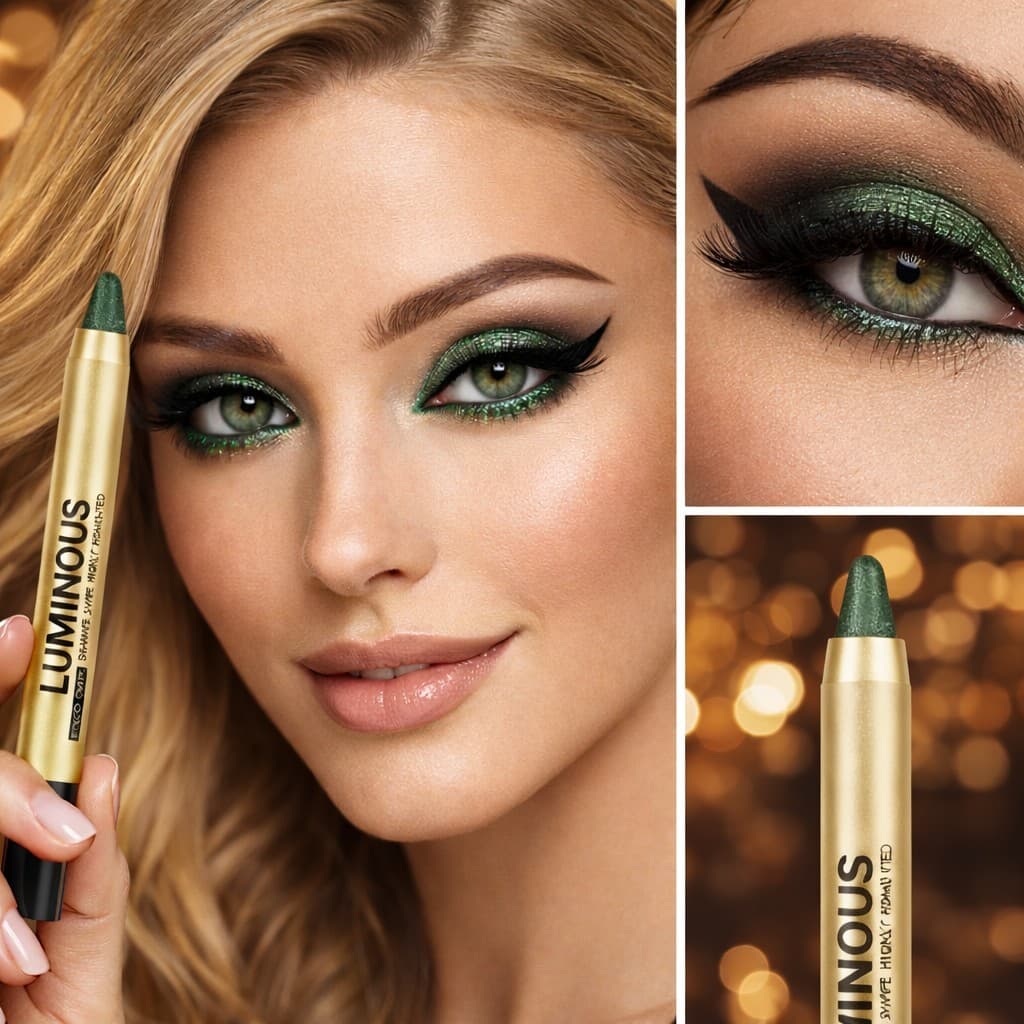 Lápis e Sombra de olho, c/Glitter Brilhante, durável, Iluminador e delineador verde!