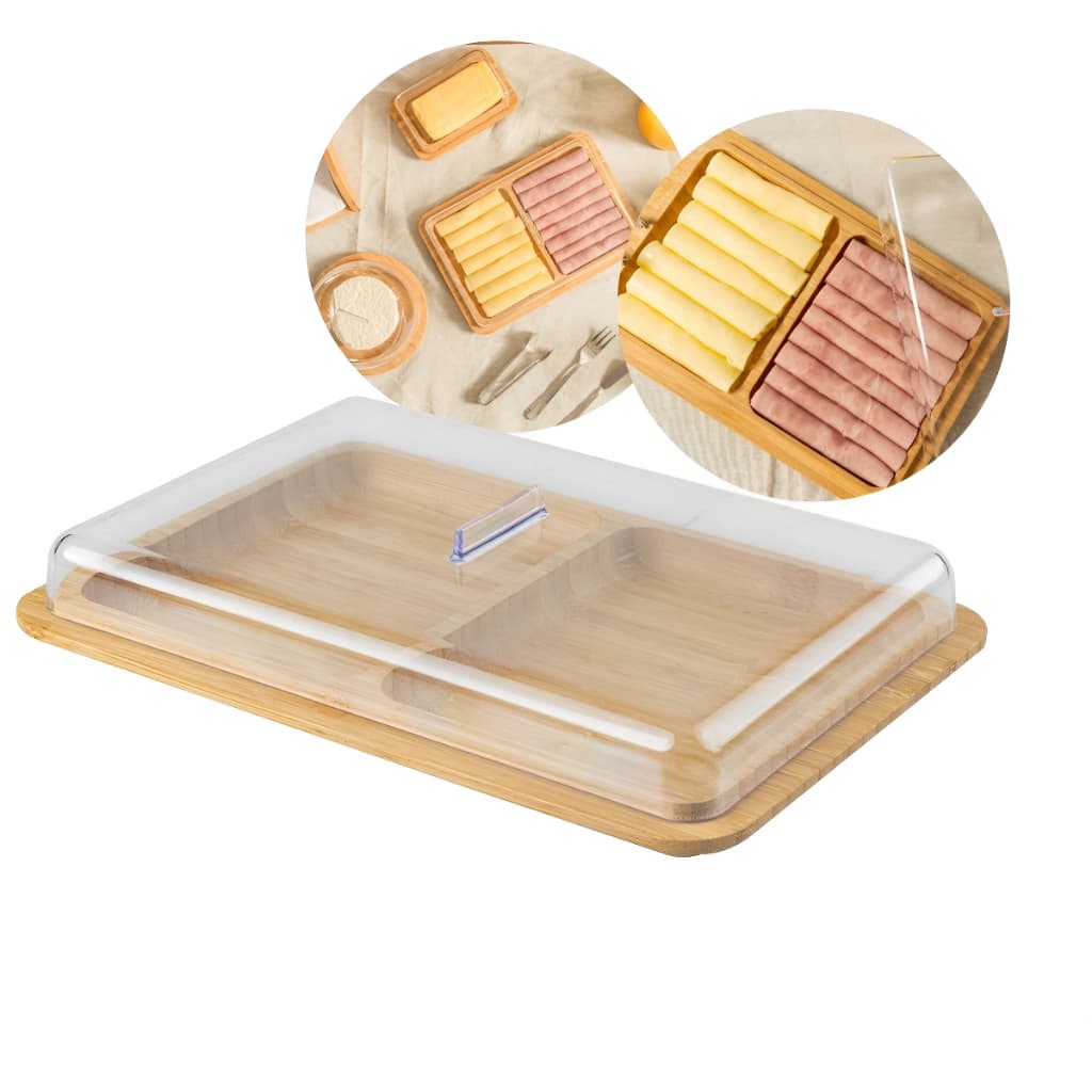 Porta Frios Duplo, Base De Bambu - Elegância Para Sua Mesa