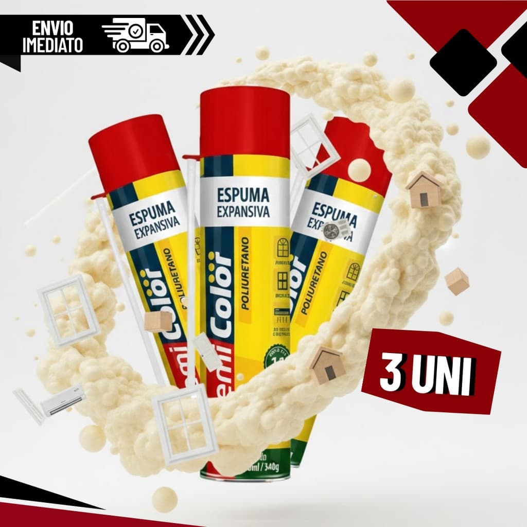 Kit 3 Espuma Expansiva Prime Chemicolor Poliuretano 500ml / 280g Uso Geral MP90