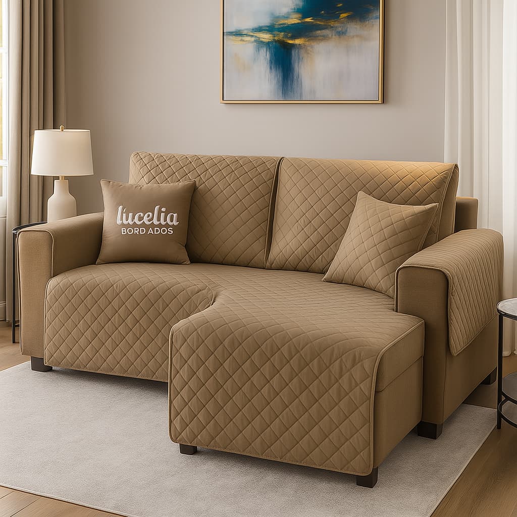 Protetor Capa De Sofá Retrátil 2,90m 2 Módulos Matelado Luxo medida total com braço