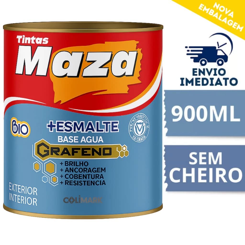Tinta Esmalte A Base de água Brilhante Todas as Cores Maza 900ML para Azulejos Paredes Madeira Artesanato Ferro