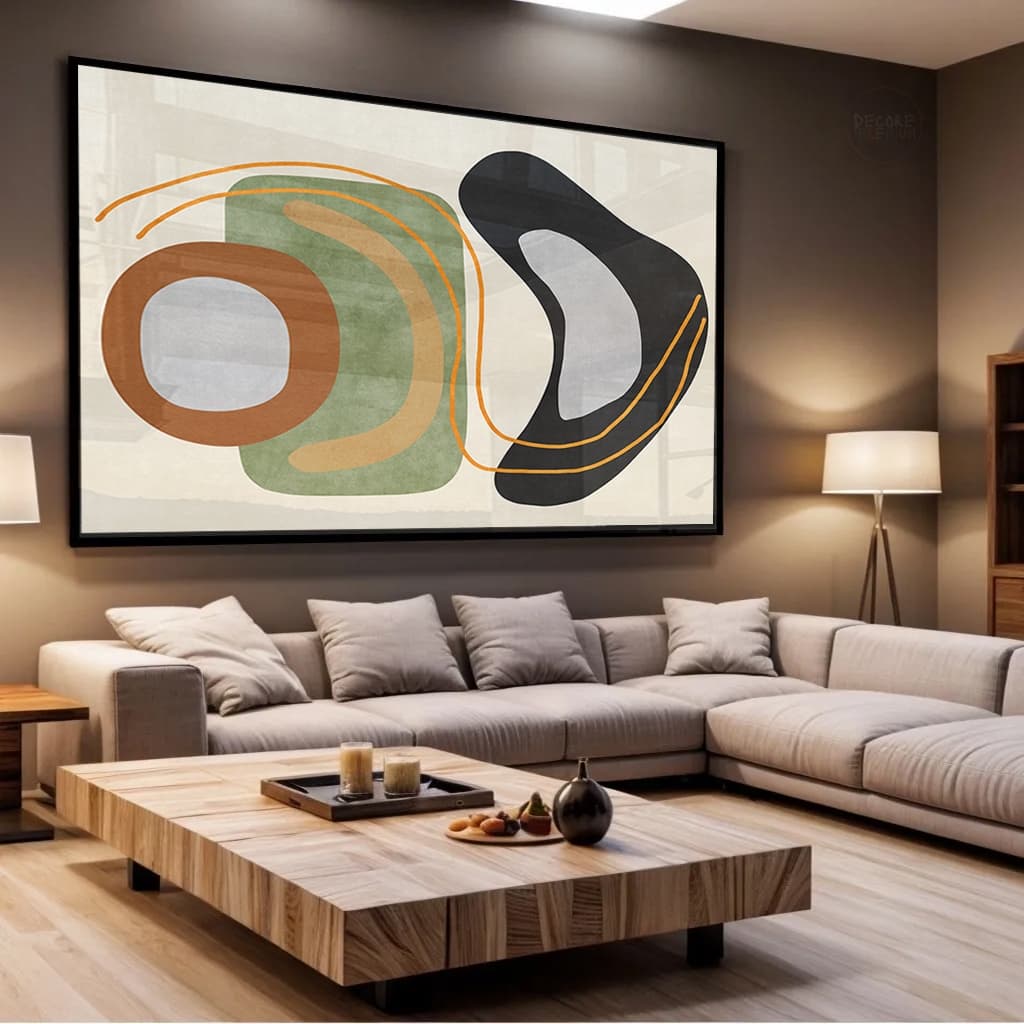 Quadro Decorativo Sala de Estar Abstrato Orgânico Verde e Terracota Luxo Grande Formato Fine Art Tela em Canvas
