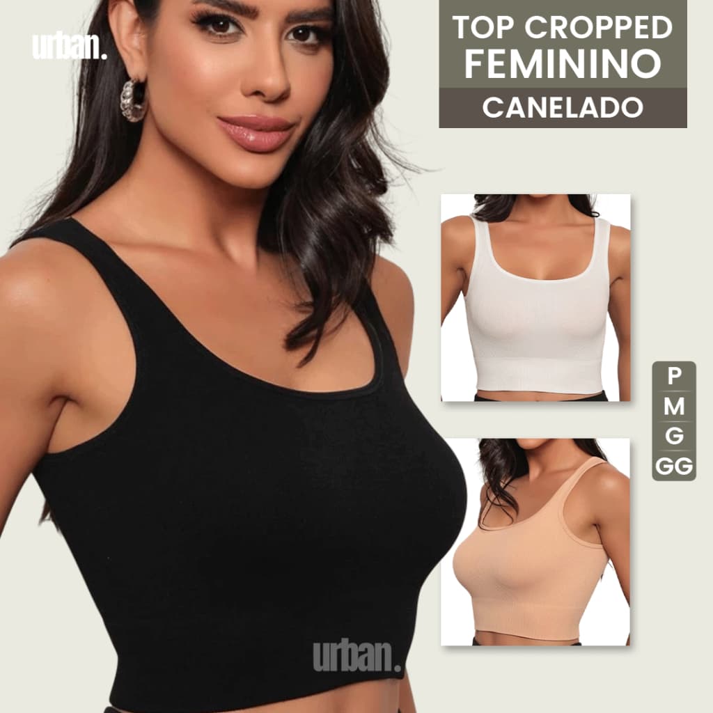 Top Cropped Faixa De Treino Feminino Canelado sem Costura Verão com Alça Reta e Decote Reto Moda