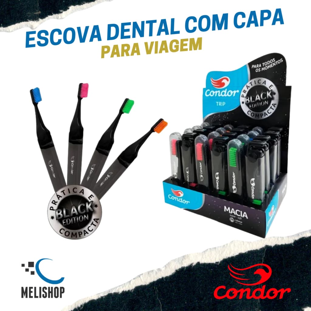 Escova Dental Condor Trip Macia Compacta para Viagem com Capa Protetora