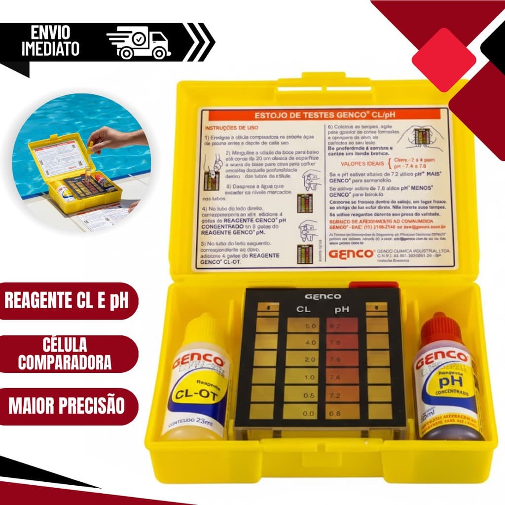 Kit Estojo de Testes Cloro e PH Completo Genco Piscina