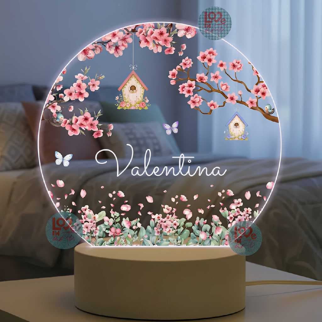 Luminária Uv Colorido Jardim Florido, Cerejeira, Presente Decoração Quarto Abajur, Aniversário Criança Chá de Bebê