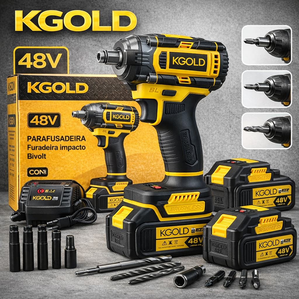Chave de Impacto Profissional 48V,Alto Torque400N.M - Design Ergonômico, Bateria Lítio, Motor Sem Escovas
