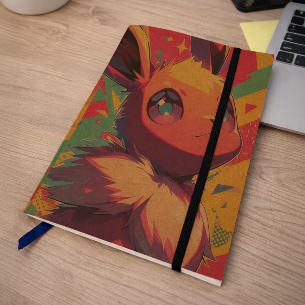 Caderno Sketchbook Pokémon Eevee A5 (21x14cm) Capa Kraft Rústico | Arte Pop + cartela de adesivos