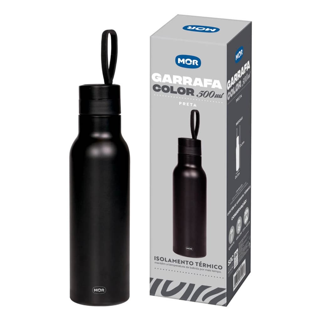 Garrafa Térmica Inox 500ml Preta Portátil Academia Trabalho