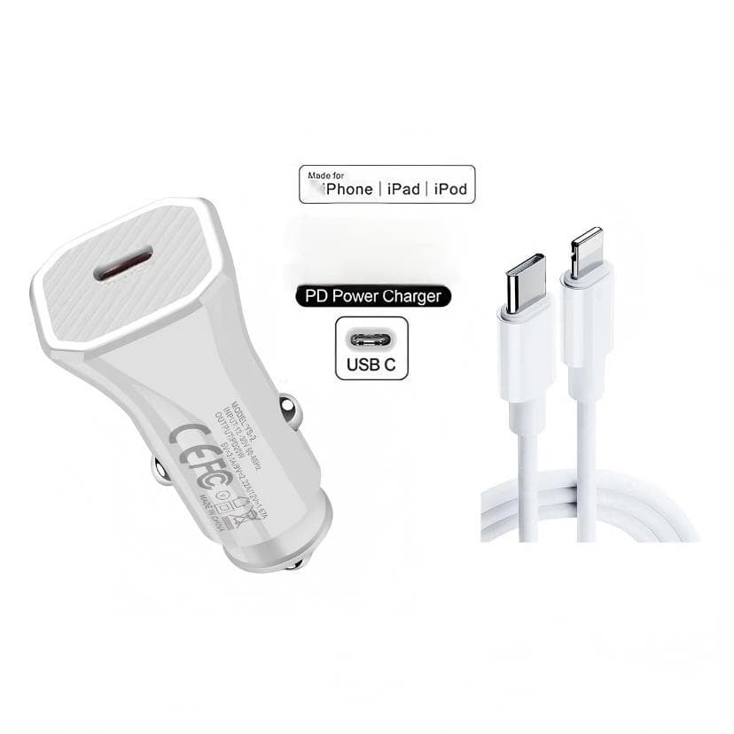 Carregador Veicular de iPhone Turbo 15w Carregador de carro PD Tipo C Turbo X Lightning para iPhones