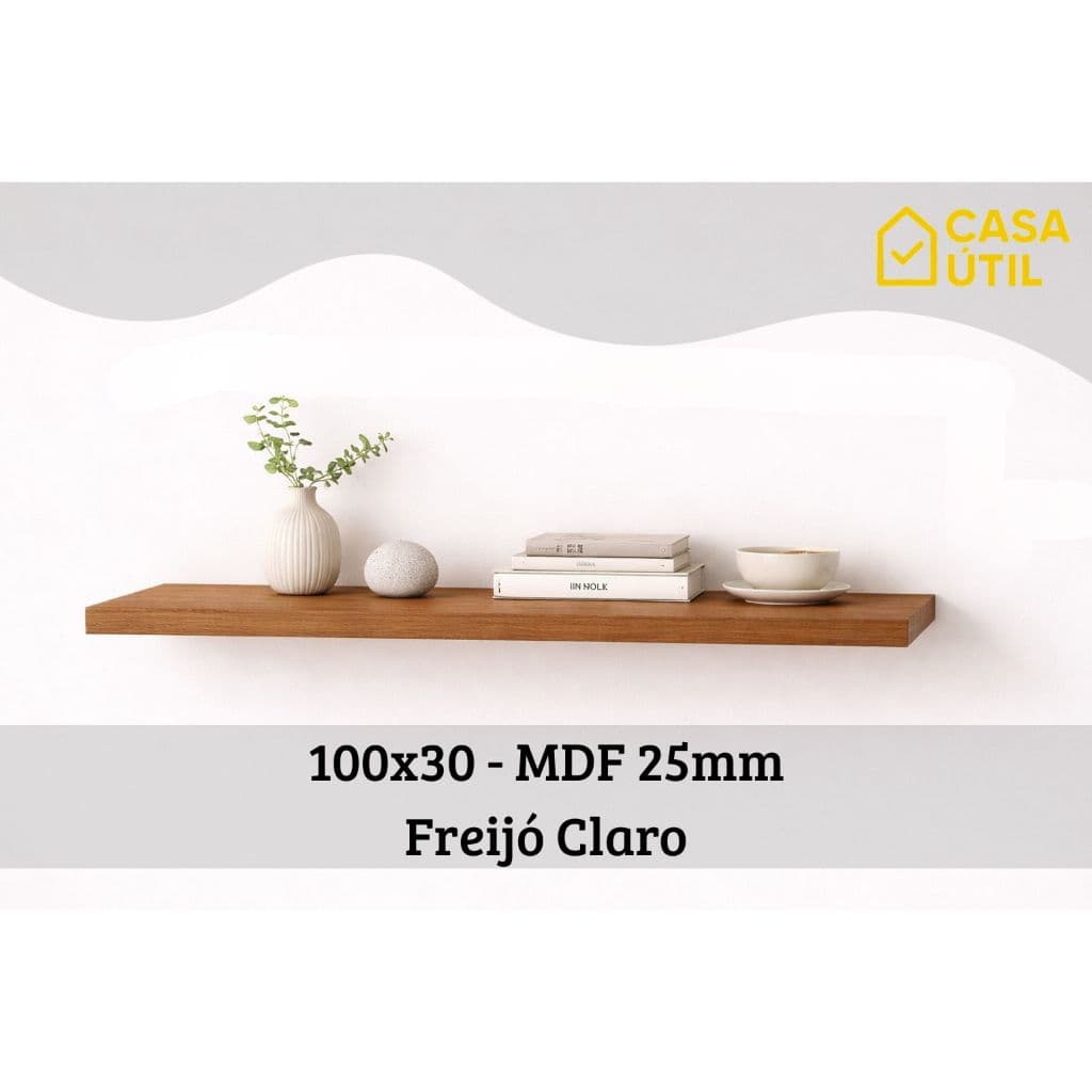 Prateleira 100x30 cm MDF 25mm Freijó Claro com Suporte Invisível Reforçado| Sala, Cozinha e Quarto