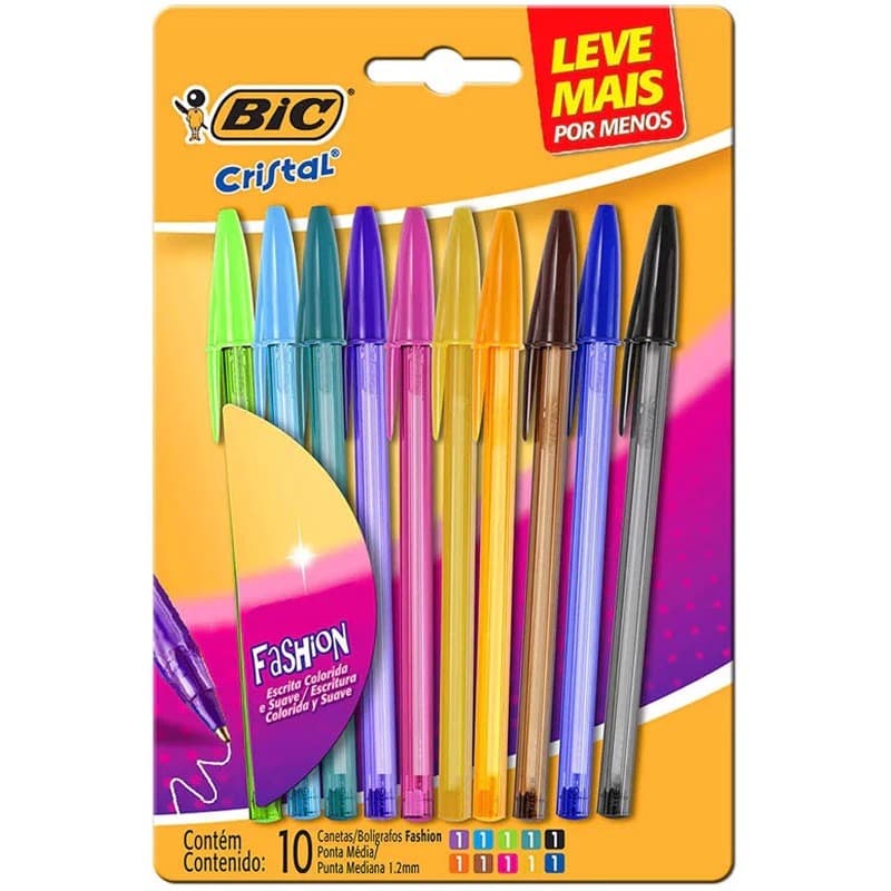 Kit Caneta Bic Cristal Esferográfica Com 10 Cores Fashion Ponta 1.2mm