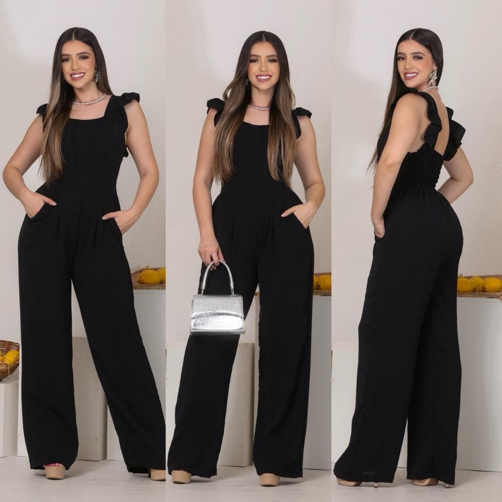 Macacão Longo Feminino pantalona com Bojo e Lastex | tecido Duna Forado | pronta Entrega