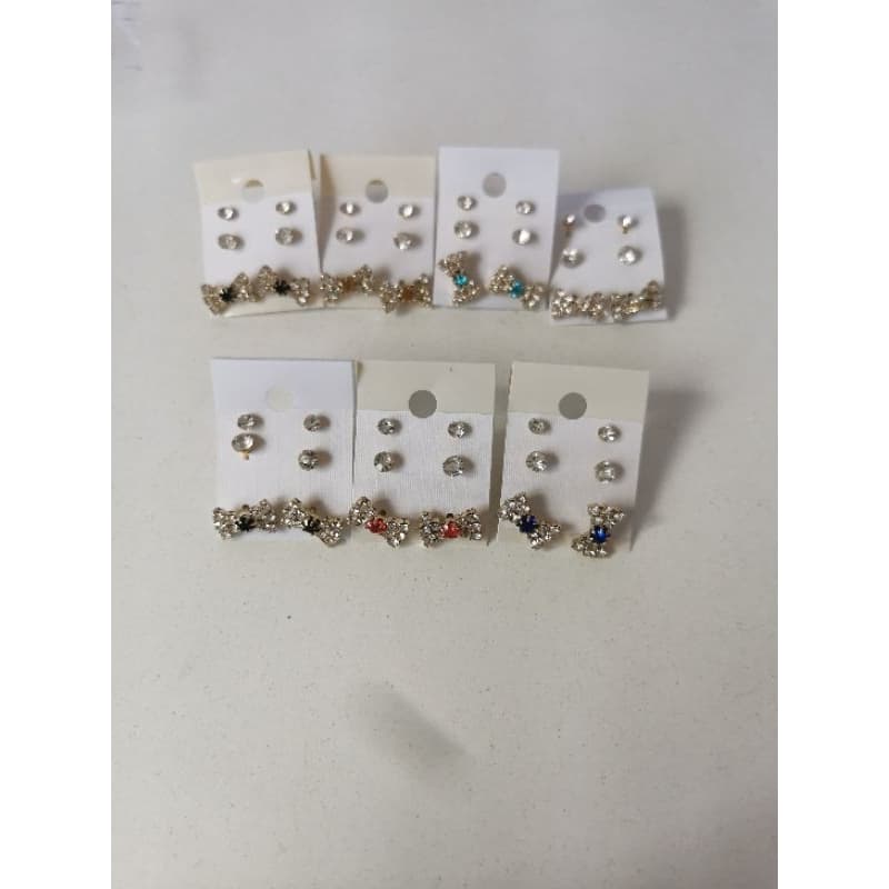 ✨ KIT 3 PARES Brincos Ponto de Luz + Laço de Strass Luxo Delicado Leve Confortável Dia a Dia Festa Presente B23600070-11