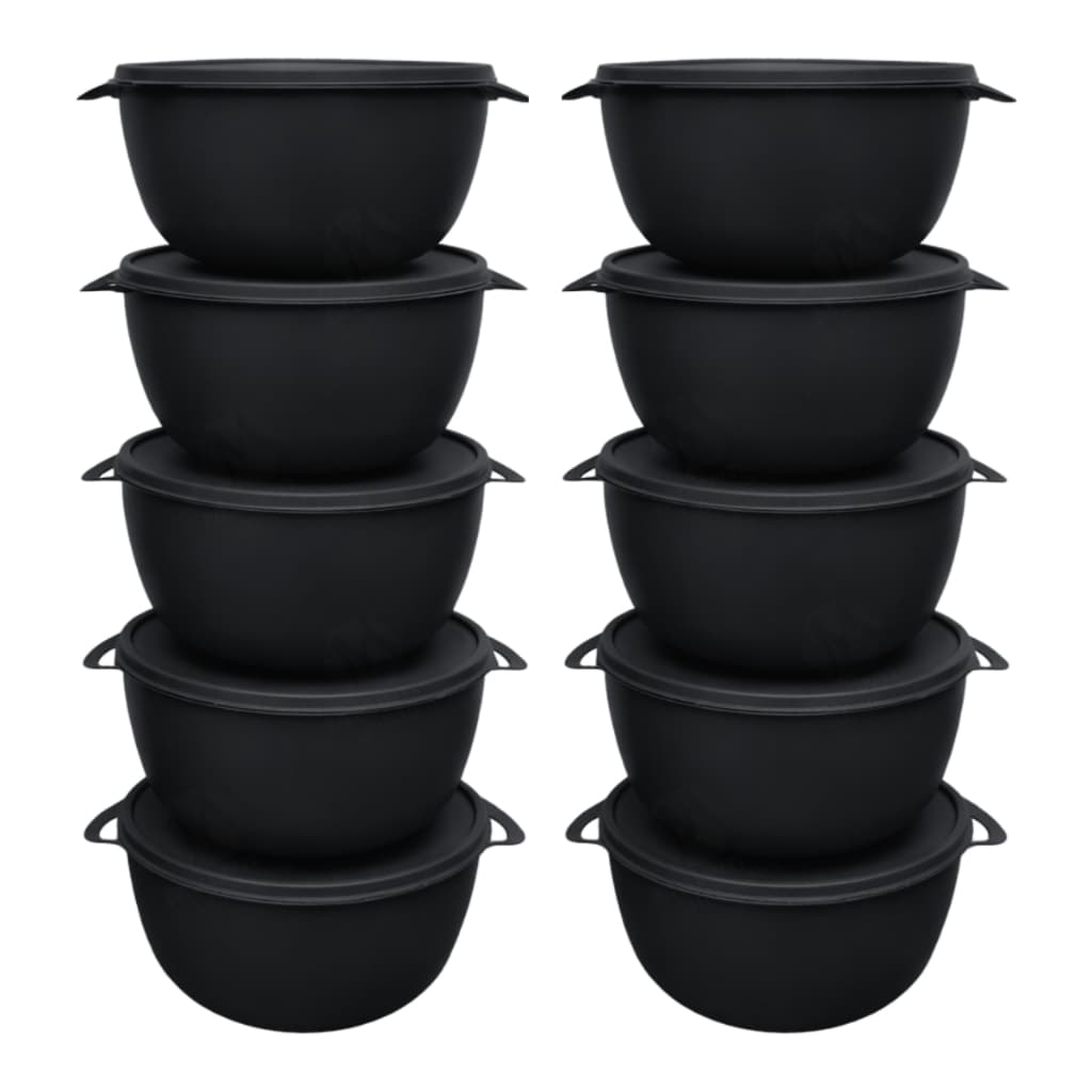 Kit 10 Potes Plásticos 1000ml Bowl BPA Free com Tampa – Marmitas para Cozinha, Freezer e Micro-ondas