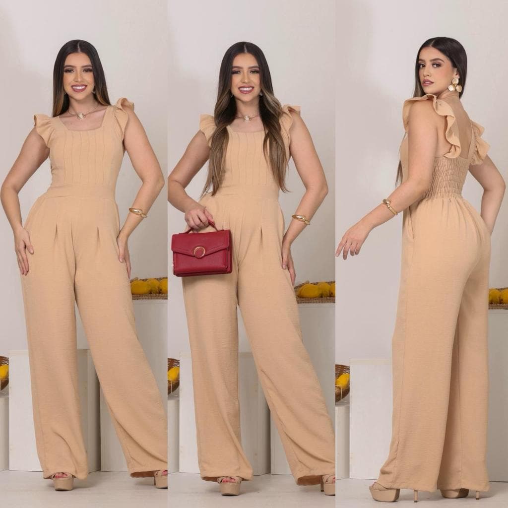 Macacão longo Feminino com bojo e Elastex nas costas forrado e bolso