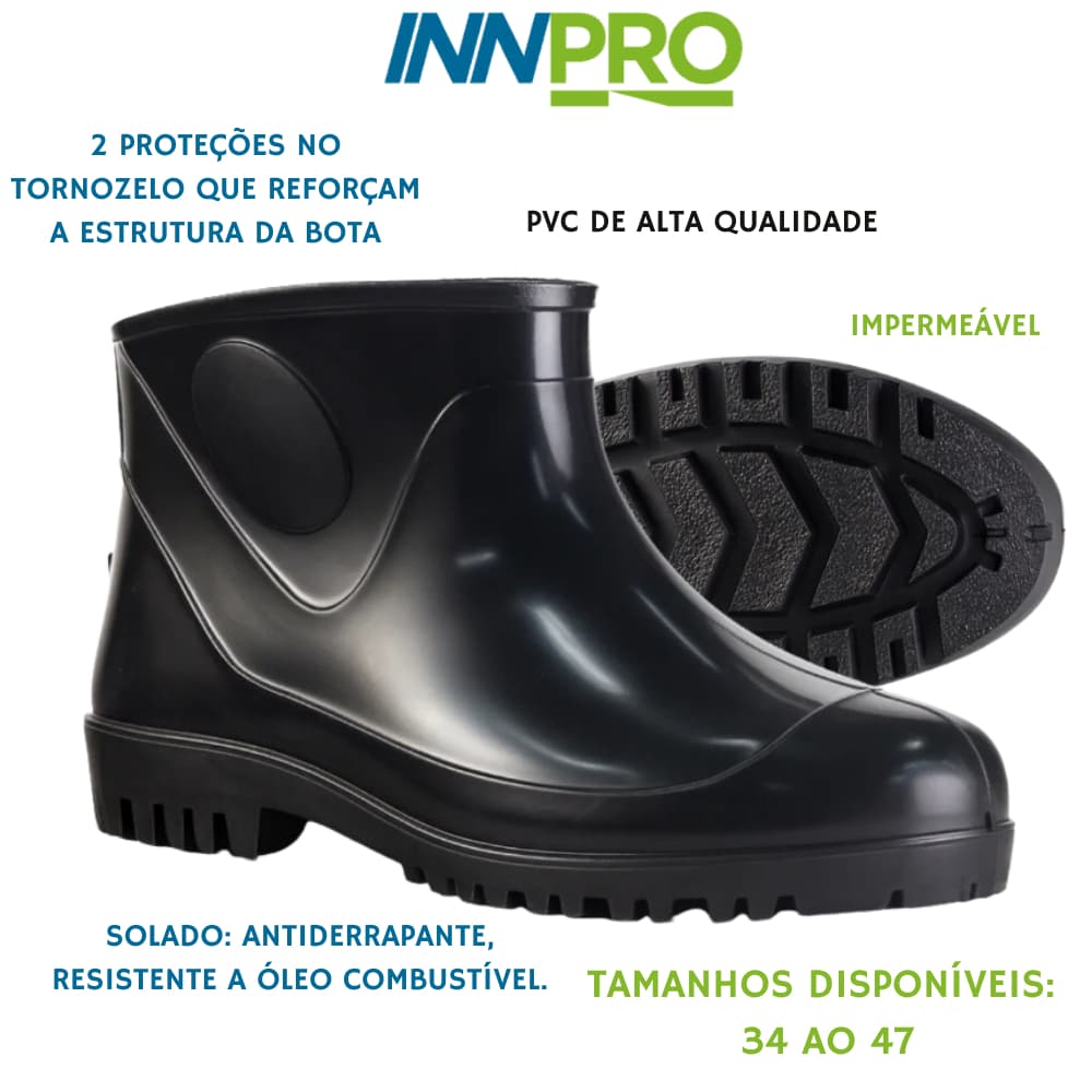 Bota Galocha de PVC Preta Impermeável Antiderrapante C/FORRO - Motoboy, Restaurante, Casa, Pescaria, Construção, Camping