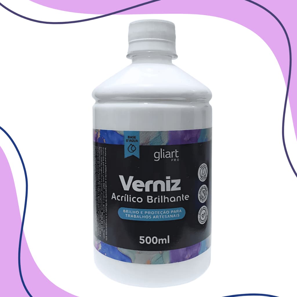 Verniz Acrílico Brilhante Incolor Base Água 500ml Gliart Para Artesanato Madeira Gesso Tela Pintur