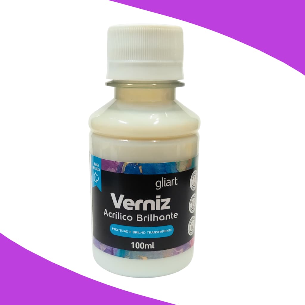 Verniz Acrílico Brilhante Incolor Base Água 100ml Gliart Para Artesanato Madeira Gesso Tela Pintura