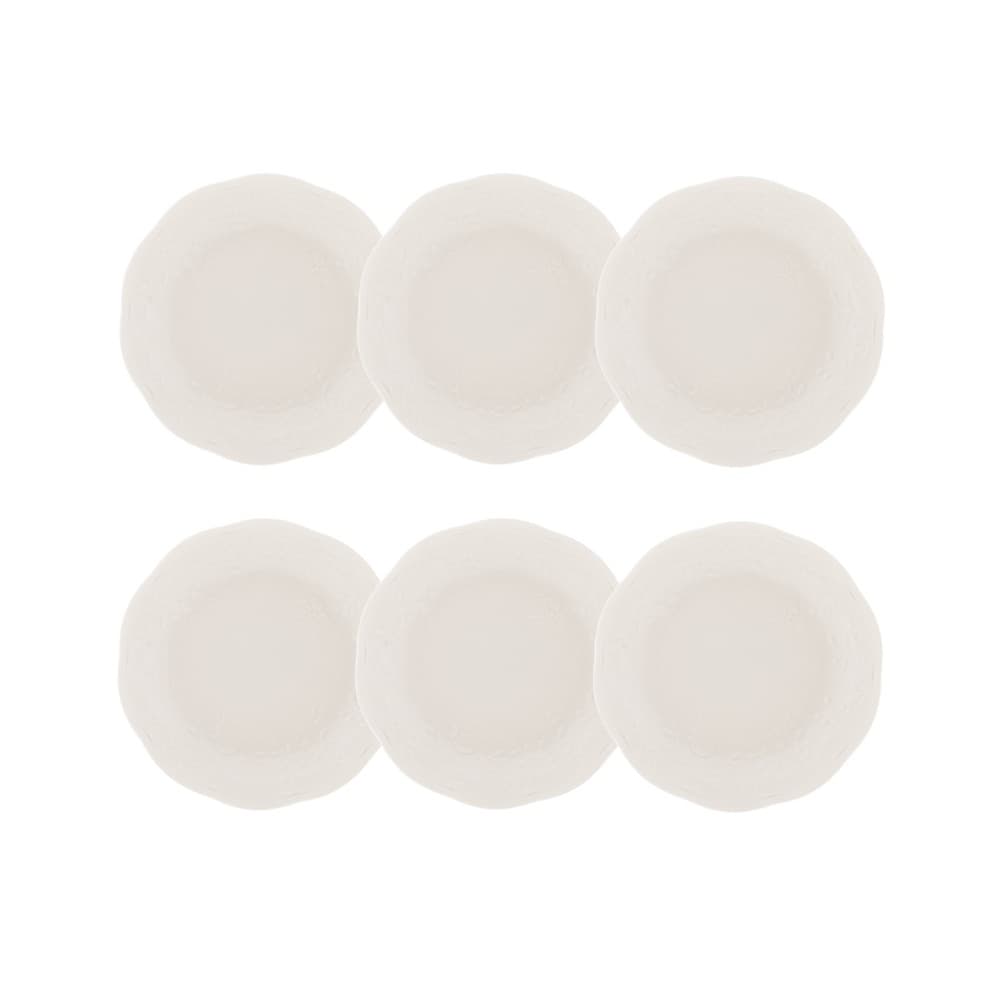 Cj 6 Pratos Fundos de Porcelana New Bone Butterfly Flower Branco 21cm Lyor