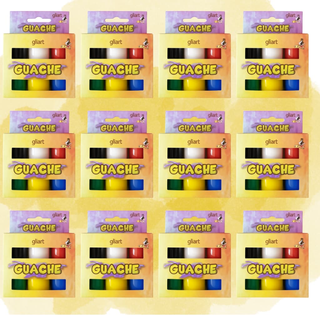 Kit 12 Caixas Tinta Guache 6 Cores Gliart 15ml Escolar Base Água Para Escola Artes Trabalhos Manuais