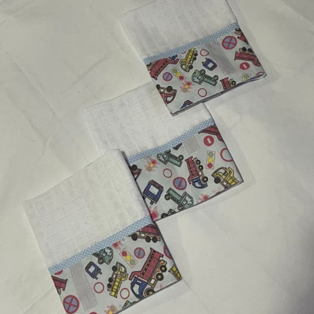 Kit 3 fraldas de boca bebê infantil carrinhos azul bebê pano de boca babete menino 100%algodão macia